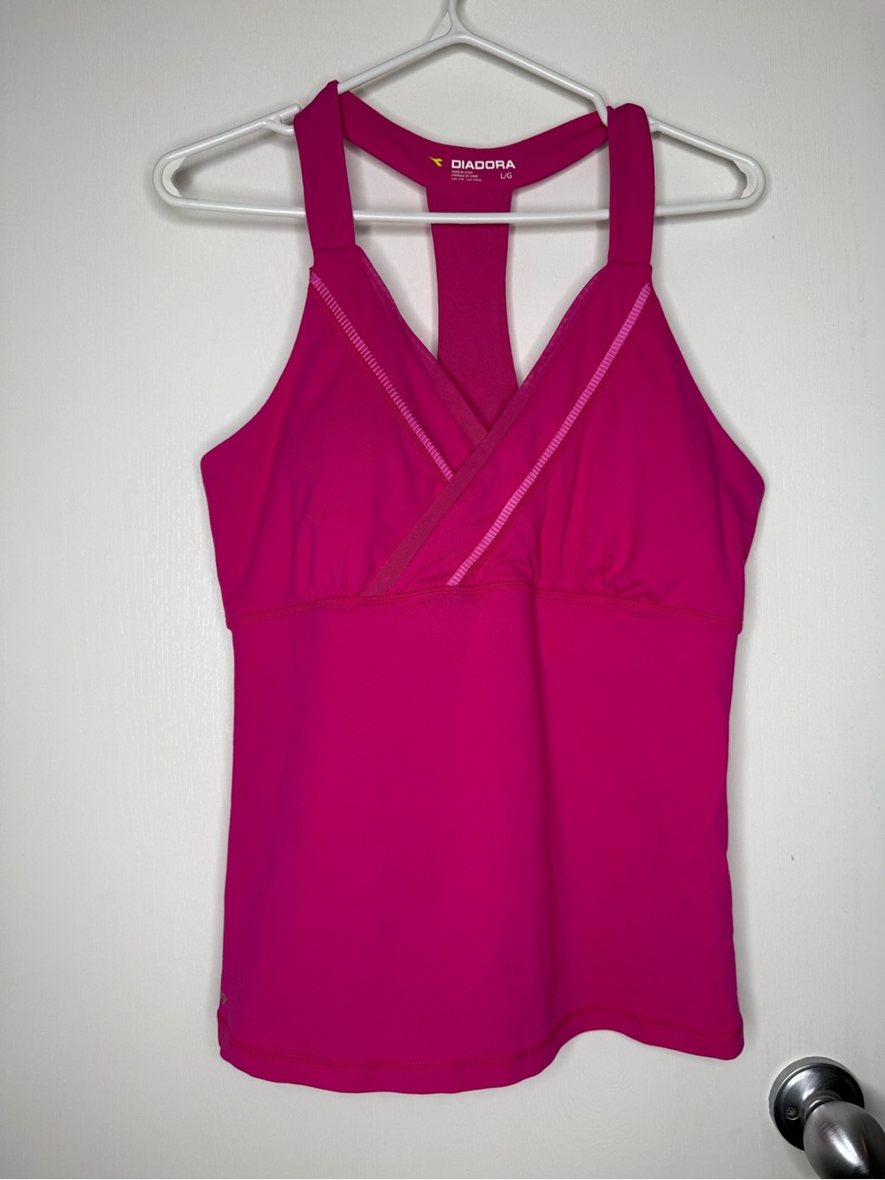 Diadora Women's Hot Pink Active Tank with Built-in Support Large